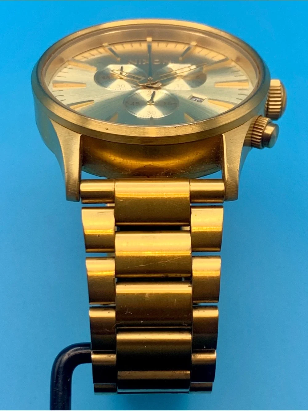 NIXON THE SENTRY CHRONO Men’s Quartz Wristwatch Date All St Steel Works New Batt